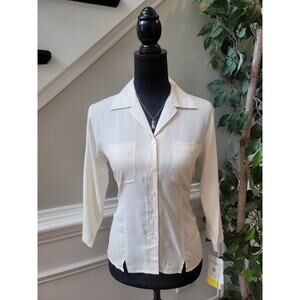 Notations Silk Blouse Women's Small White Button Front Long Sleeve Career Top